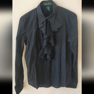 Lauren Ralph Lauren Ruffle Long Sleeve Button Up Shirt